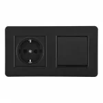 Выключатель одноклавишный с розеткой, заземлением, шторками Arte Milano SET16-2-40-1-30-1 black от ImperiumLoft