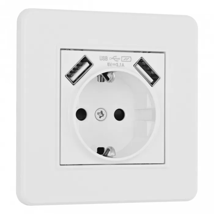 Комплект розетки с заземлением, шторками, рамкой однопостовой + 2 USB Arte Milano SET16-1-47-1 white от ImperiumLoft