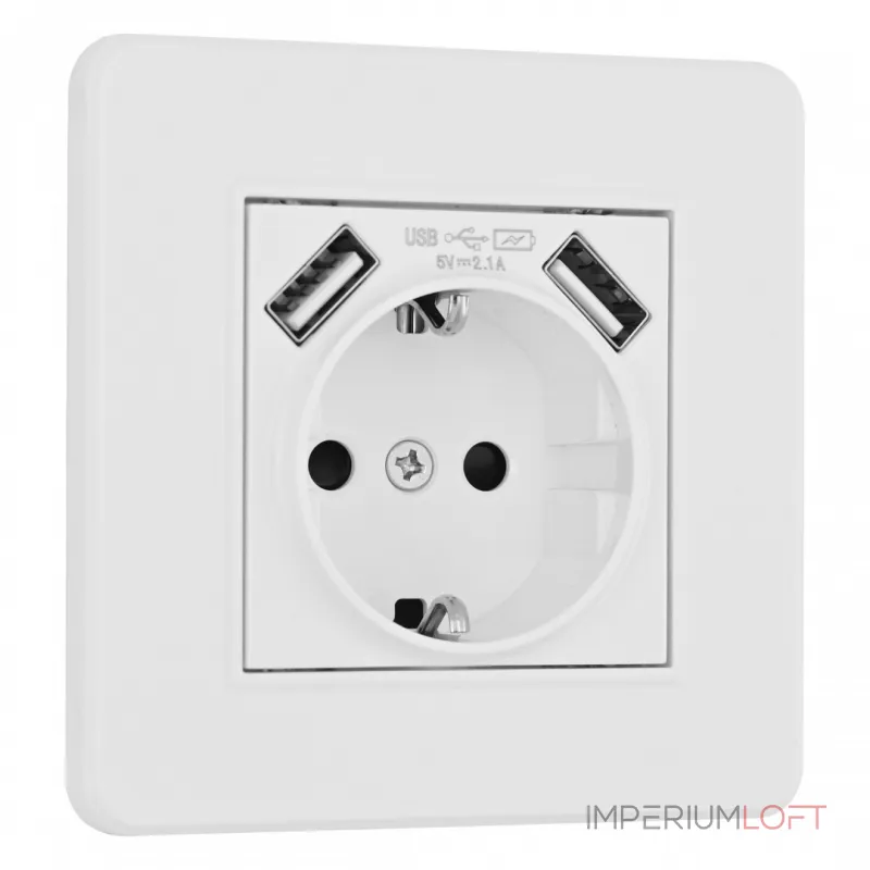 Комплект розетки с заземлением, шторками, рамкой однопостовой + 2 USB Arte Milano SET16-1-47-1 white