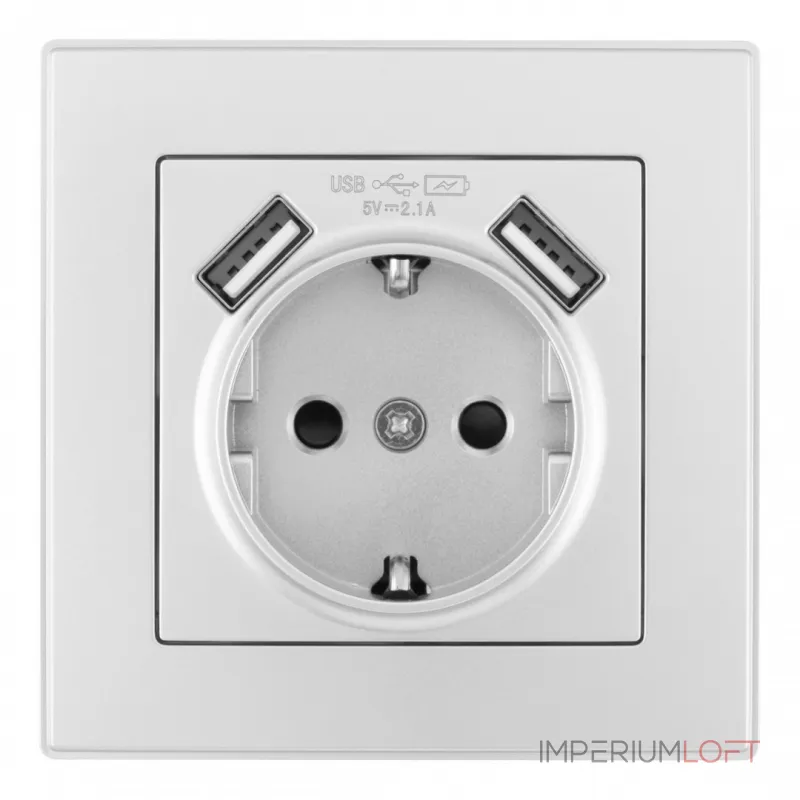 Комплект розетки с заземлением, шторками, рамкой однопостовой + 2 USB Arte Milano SET06-1-47-1 silver от ImperiumLoft