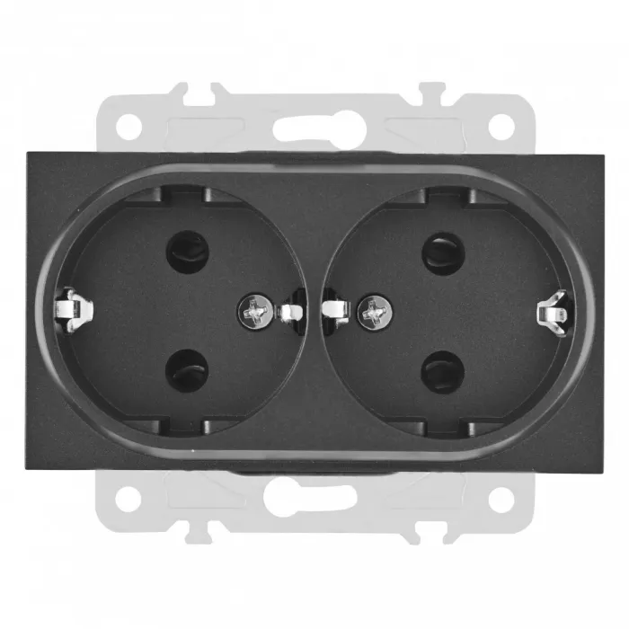 Розетка двойная с заземлением, 16A 250V 203.40-2.black от ImperiumLoft