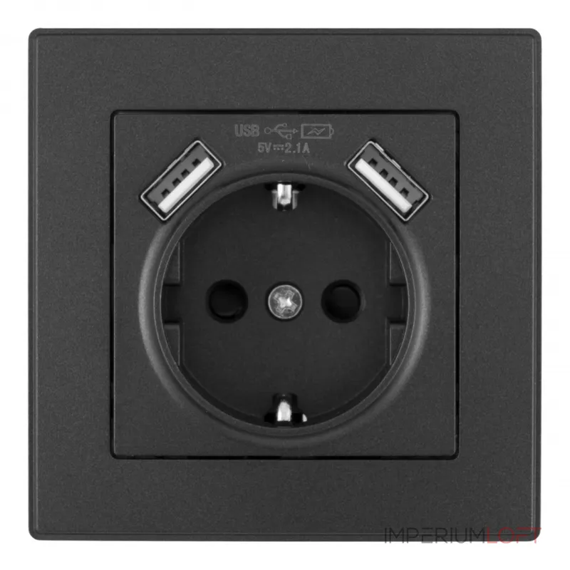 Комплект розетки с заземлением, шторками, рамкой однопостовой + 2 USB Arte Milano SET06-1-47-1 black