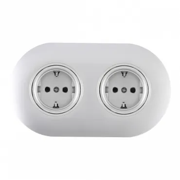 Круглая розетка двойная (двухпостовая) с заземлением и шторками Arte Milano SET08-2-40-1x2 silver