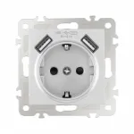 Розетка с заземлением, шторками + 2 USB, 16A 250V, USB DC 5V 2.1A 206.47-1.silver от ImperiumLoft