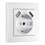 Комплект розетки с заземлением, шторками, рамкой однопостовой + 2 USB Arte Milano SET06-1-47-1 silver от ImperiumLoft