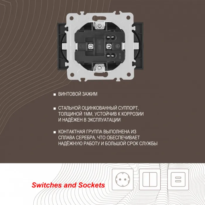 Розетка двойная с заземлением, 16A 250V 203.40-2.black от ImperiumLoft