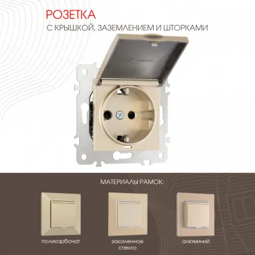 Розетка с заземлением, шторками и защитной крышкой, 16A 250V 203.41-1.shampan Розетка с заземлением, шторками и защитной крышкой, 16A 250V 203.41-1.shampan