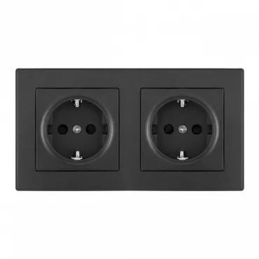 Розетка двойная (двухпостовая) с заземлением и шторками Arte Milano SET06-2-40-1x2 black