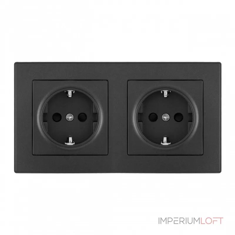Розетка двойная (двухпостовая) с заземлением и шторками Arte Milano SET06-2-40-1x2 black
