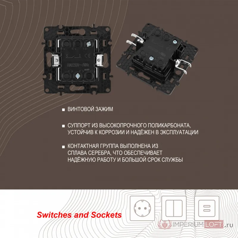 Выключатель одноклавишный, 10AX 250V 217.30-1.black от ImperiumLoft