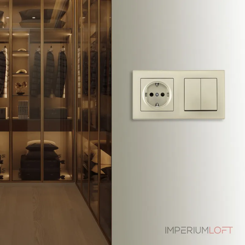 Выключатель двухклавишный с розеткой, заземлением, шторками Arte Milano SET06-2-30-2-40-1 shampan от ImperiumLoft Выключатель двухклавишный с розеткой, заземлением, шторками Arte Milano SET06-2-30-2-40-1 shampan от ImperiumLoft