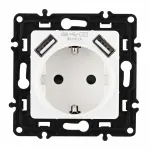 Розетка с заземлением, шторками + 2 USB, 16A 250V, USB DC 5V 2.1A 217.47-1.white