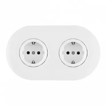 Круглая розетка двойная (двухпостовая) с заземлением и шторками Arte Milano SET08-2-40-1x2 white