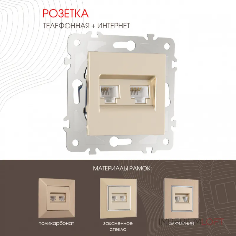 Розетка телефонная RJ11 + интернет RJ45 203.44-1.shampan Розетка телефонная RJ11 + интернет RJ45 203.44-1.shampan