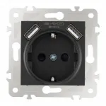 Розетка с заземлением, шторками + USB, 16A 250V, USB DC 5V 2.1A 203.47-1.black от ImperiumLoft