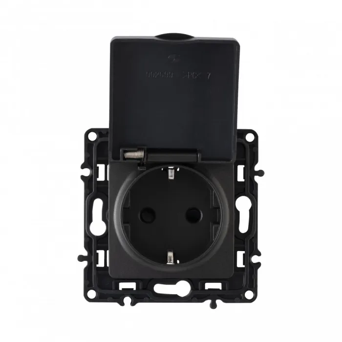Розетка с заземлением, шторками и защитной крышкой, 16A 250V 217.41-1.black от ImperiumLoft