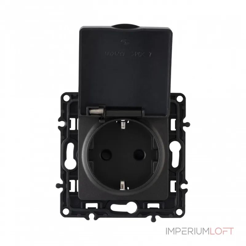 Розетка с заземлением, шторками и защитной крышкой, 16A 250V 217.41-1.black