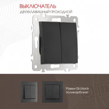 Выключатель двухклавишный проходной (на 2 направления), 10AX 250V 206.32-2.black Выключатель двухклавишный проходной (на 2 направления), 10AX 250V 206.32-2.black