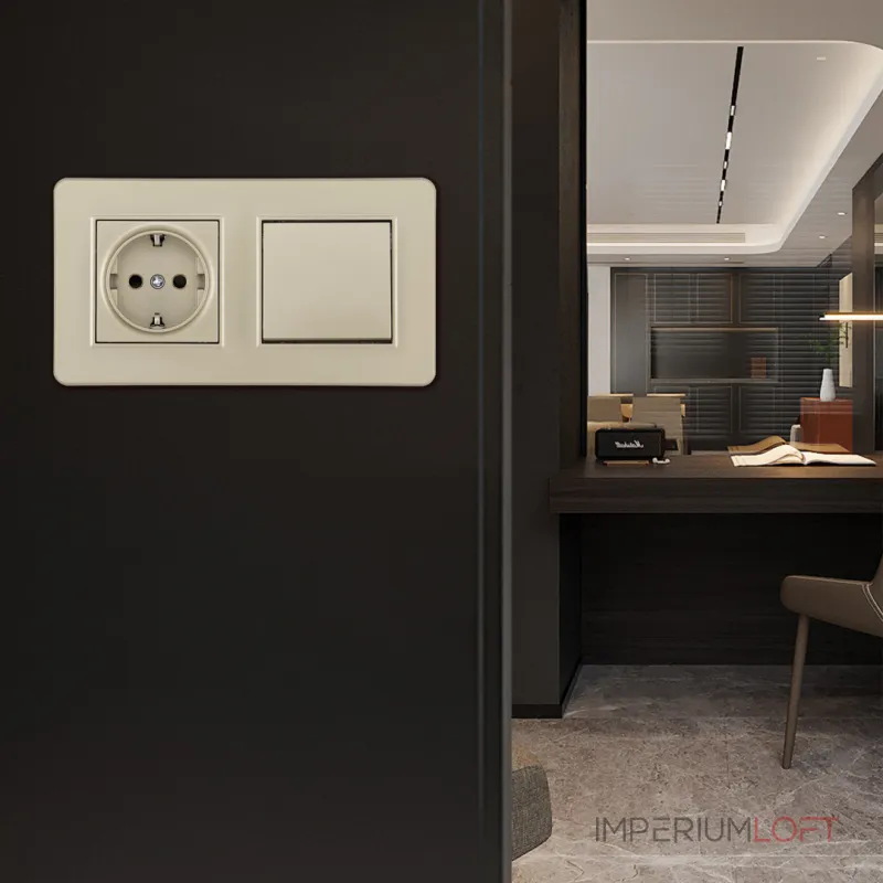 Выключатель одноклавишный с розеткой, заземлением, шторками Arte Milano SET16-2-40-1-30-1 shampan от ImperiumLoft