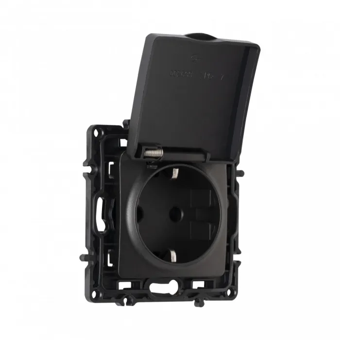 Розетка с заземлением, шторками и защитной крышкой, 16A 250V 217.41-1.black от ImperiumLoft