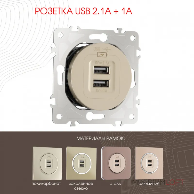 Розетка USB 2.1А+1А 202.46-1.shampan