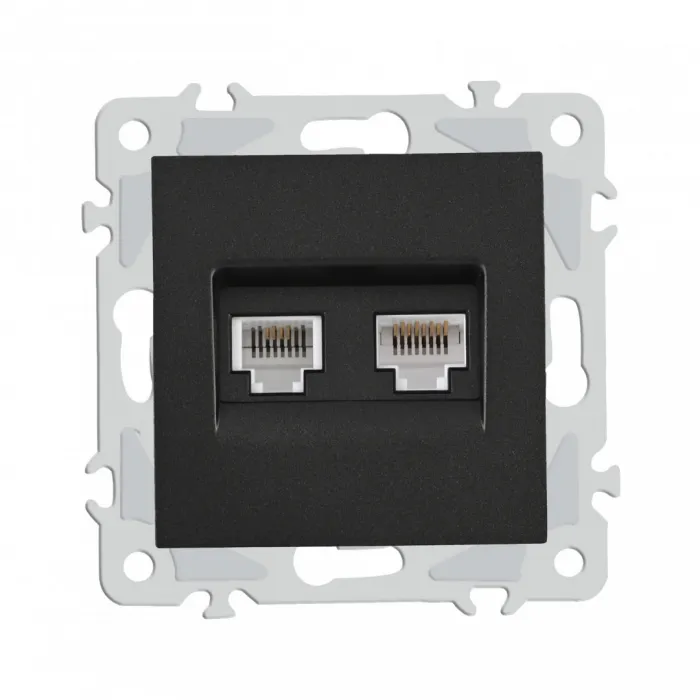 Розетка телефонная RJ11 + компьютерная RJ45 206.44-1.black от ImperiumLoft