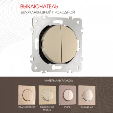 Выключатель двухклавишный проходной (на 2 направления), 10AX 250V 202.32-2.shampan Выключатель двухклавишный проходной (на 2 направления), 10AX 250V 202.32-2.shampan