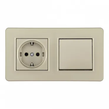Выключатель одноклавишный с розеткой, заземлением, шторками Arte Milano SET16-2-40-1-30-1 shampan