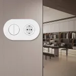 Выключатель круглый двухклавишный с розеткой, заземлением, шторками Arte Milano SET08-2-40-1-30-2 white от ImperiumLoft