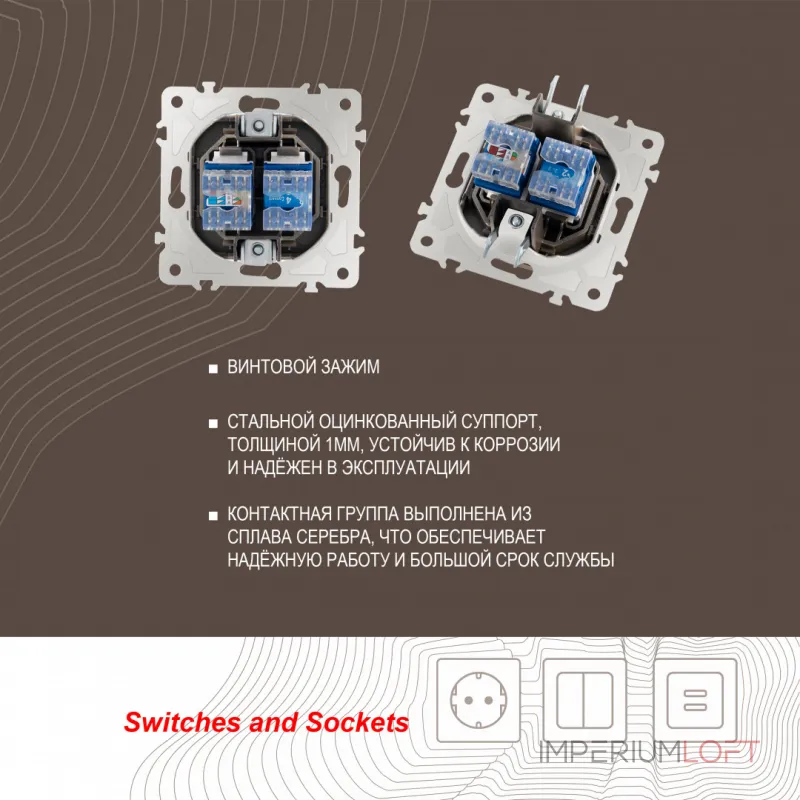 Розетка телефонная RJ11 + интернет RJ45 203.44-1.shampan Розетка телефонная RJ11 + интернет RJ45 203.44-1.shampan