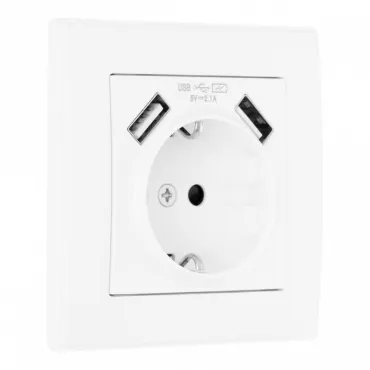 Комплект розетки с заземлением, шторками, рамкой однопостовой + 2 USB Arte Milano SET06-1-47-1 white