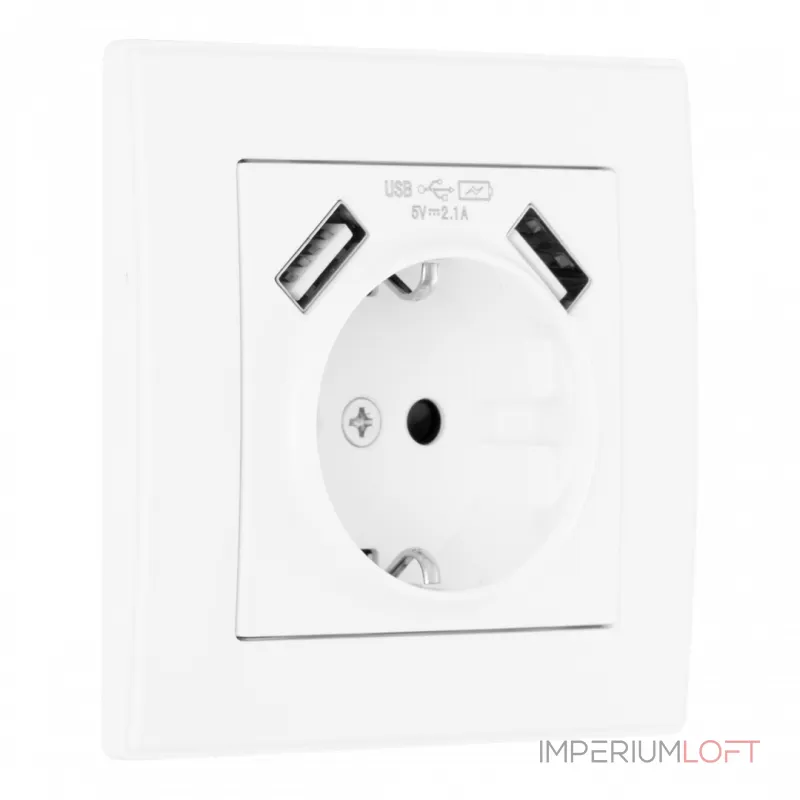 Комплект розетки с заземлением, шторками, рамкой однопостовой + 2 USB Arte Milano SET06-1-47-1 white