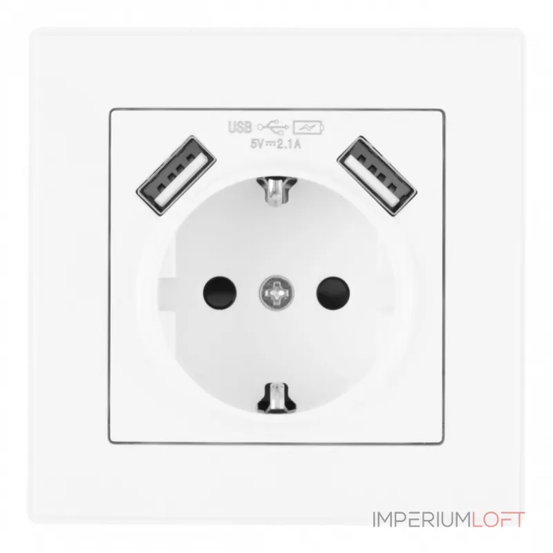 Комплект розетки с заземлением, шторками, рамкой однопостовой + 2 USB Arte Milano SET06-1-47-1 white