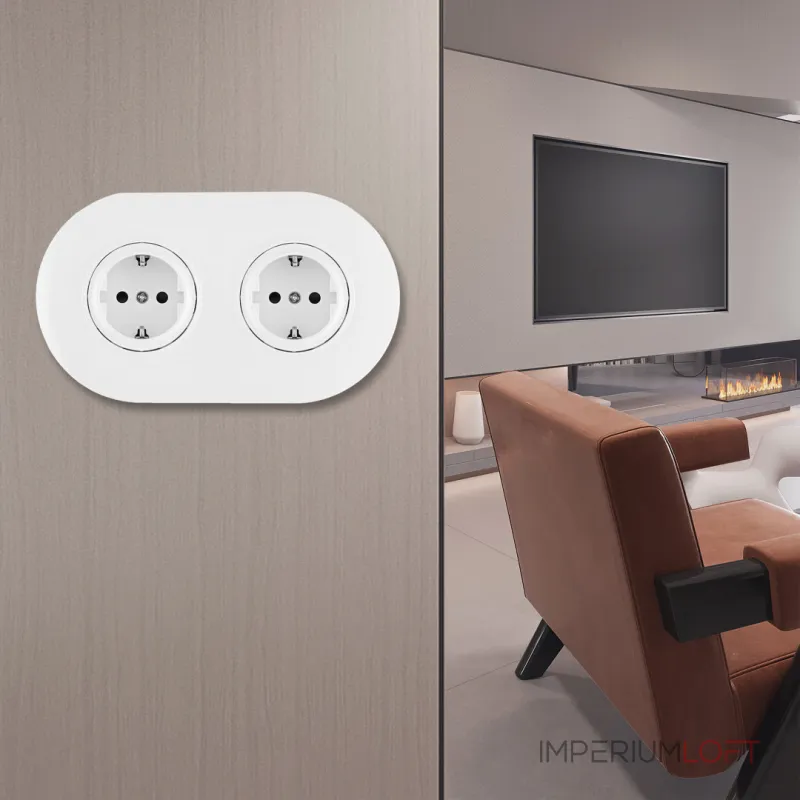 Круглая розетка двойная (двухпостовая) с заземлением и шторками Arte Milano SET08-2-40-1x2 white от ImperiumLoft Круглая розетка двойная (двухпостовая) с заземлением и шторками Arte Milano SET08-2-40-1x2 white от ImperiumLoft