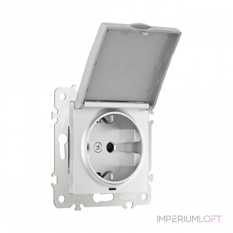 Розетка с заземлением, шторками и защитной крышкой, 16A 250V 206.41-1.silver от ImperiumLoft