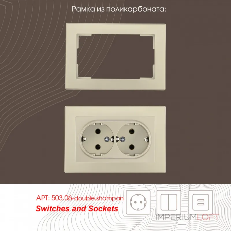 Розетка двойная с заземлением, 16A 250V 206.40-2.shampan