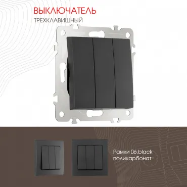 Выключатель трёхклавишный, 10AX 250V 206.30-3.black