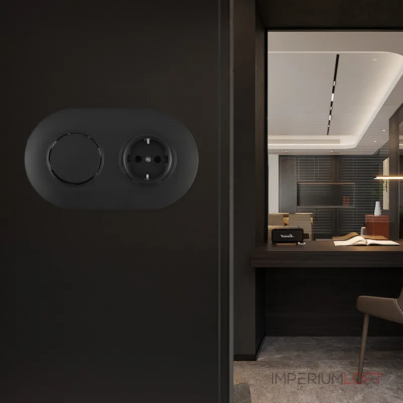 Выключатель круглый одноклавишный с розеткой, заземлением, шторками Arte Milano SET08-2-40-1-30-1 black от ImperiumLoft Выключатель круглый одноклавишный с розеткой, заземлением, шторками Arte Milano SET08-2-40-1-30-1 black от ImperiumLoft