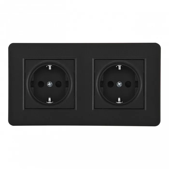 Розетка двойная (двухпостовая) с заземлением и шторками Arte Milano SET16-2-40-1x2 black от ImperiumLoft