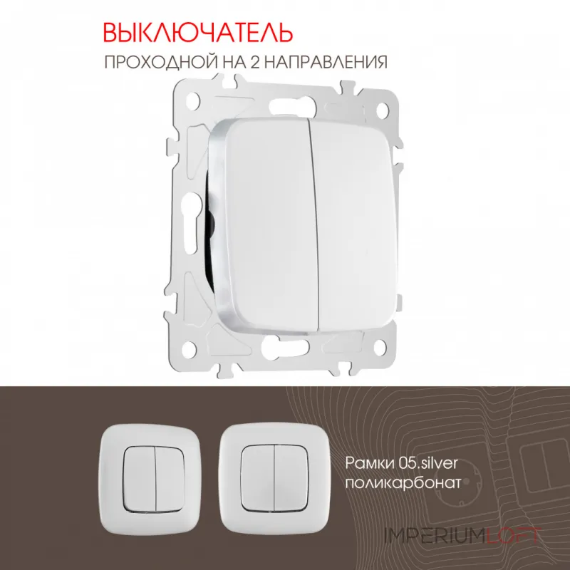 Выключатель двухклавишный проходной (на 2 направления), 10AX 250V 205.32-2.silver Выключатель двухклавишный проходной (на 2 направления), 10AX 250V 205.32-2.silver