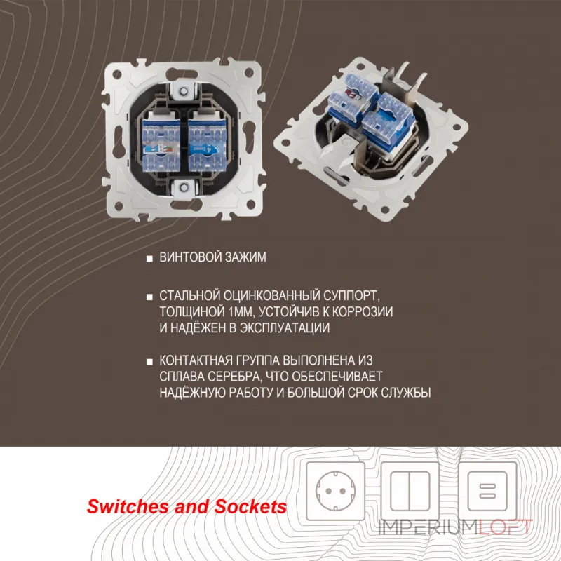 Розетка телефонная RJ11 + компьютерная RJ45 205.44-1.shampan