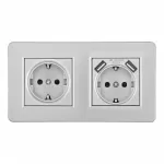 Розетка двойная (двухпостовая) c заземление и шторками + 2USB Arte Milano SET16-2-47-1-40-1 silver