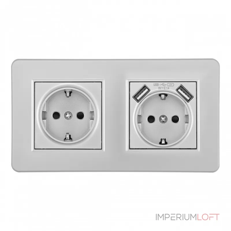 Розетка двойная (двухпостовая) c заземление и шторками + 2USB Arte Milano SET16-2-47-1-40-1 silver Розетка двойная (двухпостовая) c заземление и шторками + 2USB Arte Milano SET16-2-47-1-40-1 silver