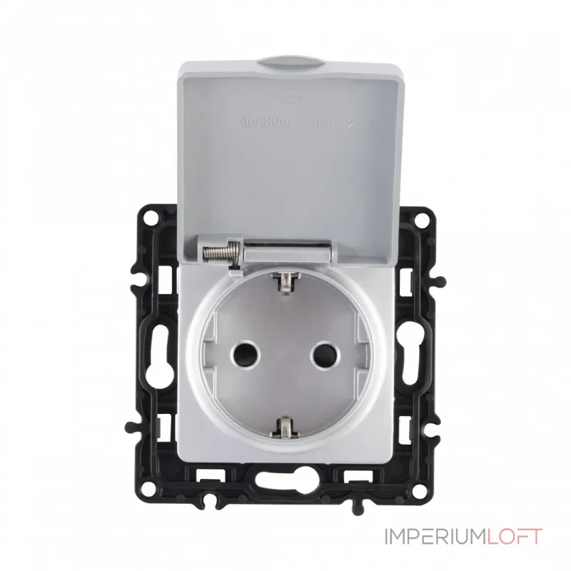 Розетка с заземлением, шторками и защитной крышкой, 16A 250V 217.41-1.silver