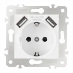Розетка с заземлением, шторками + USB, 16A 250V, USB DC 5V 2.1A 203.47-1.white