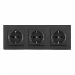 Розетка тройная (трехпостовая) с заземлением и шторками Arte Milano SET06-3-40-1x3 black от ImperiumLoft
