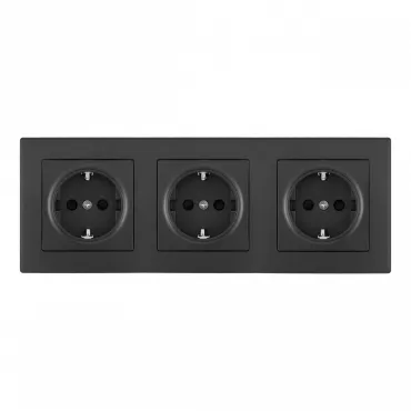 Розетка тройная (трёхпостовая) с заземлением и шторками Arte Milano SET06-3-40-1x3 black