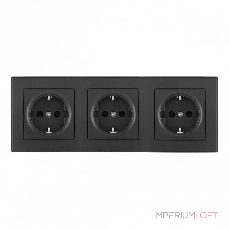 Розетка тройная (трехпостовая) с заземлением и шторками Arte Milano SET06-3-40-1x3 black