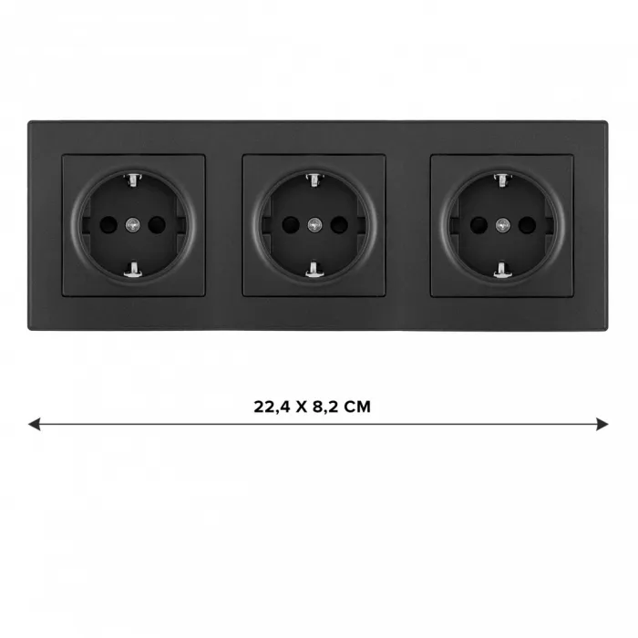 Розетка тройная (трехпостовая) с заземлением и шторками Arte Milano SET06-3-40-1x3 black от ImperiumLoft