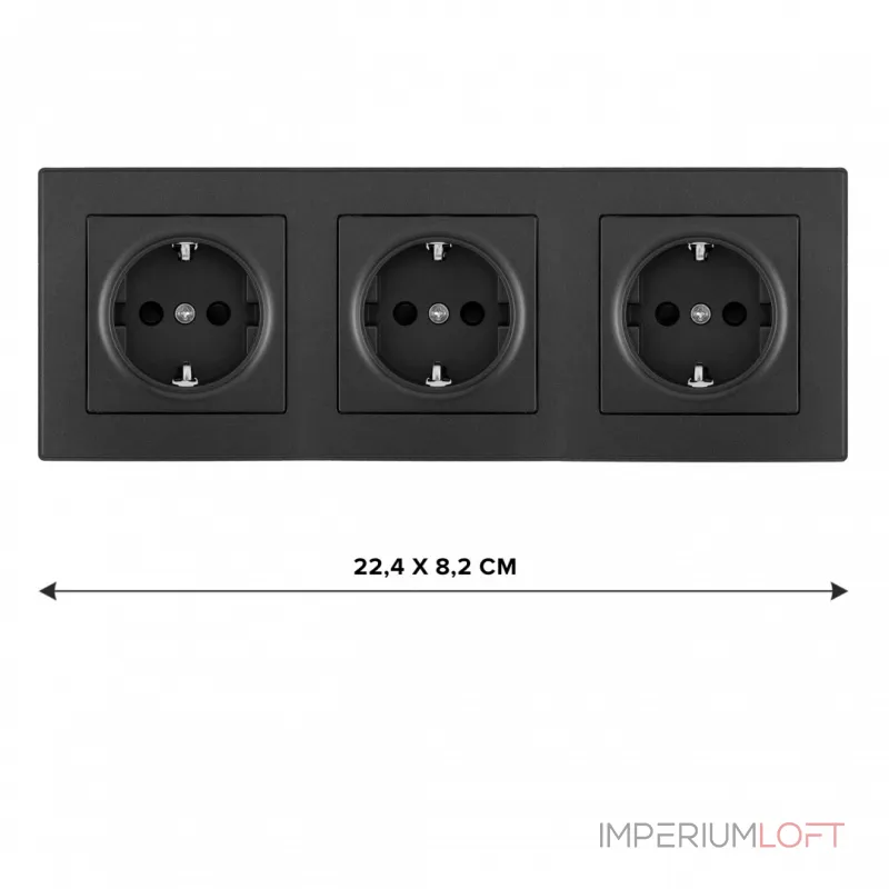 Розетка тройная (трехпостовая) с заземлением и шторками Arte Milano SET06-3-40-1x3 black
